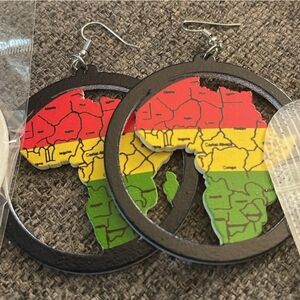 African Map Earrings in Red, Yellow, and Green